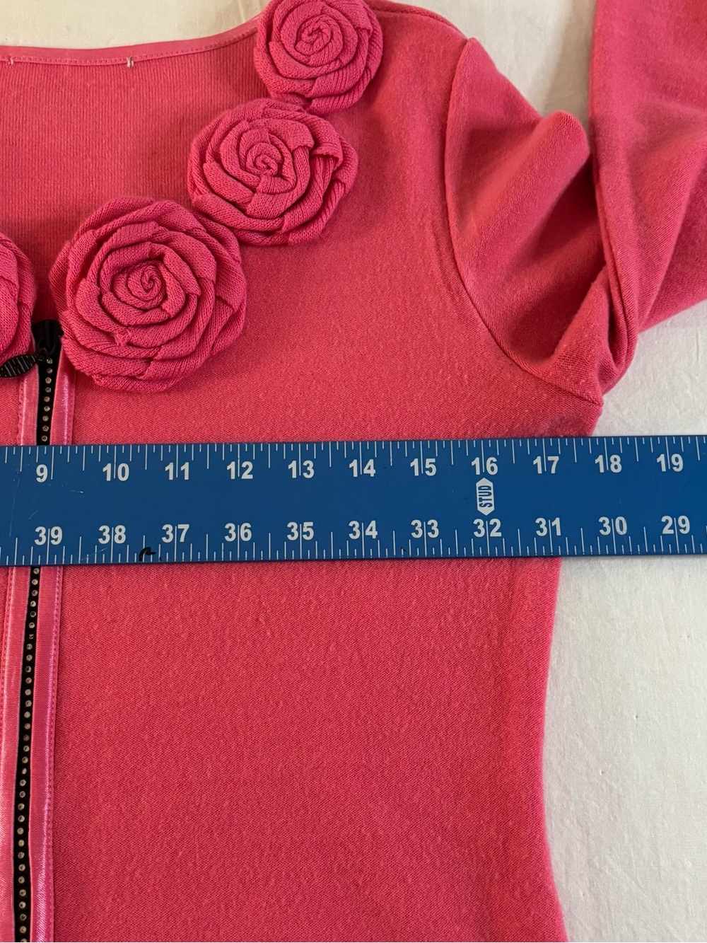 Pink Rosette Rhinestone Zip Cardigan Coquette Cottagecore Fairycore Sweater Med - Picture 9 of 12